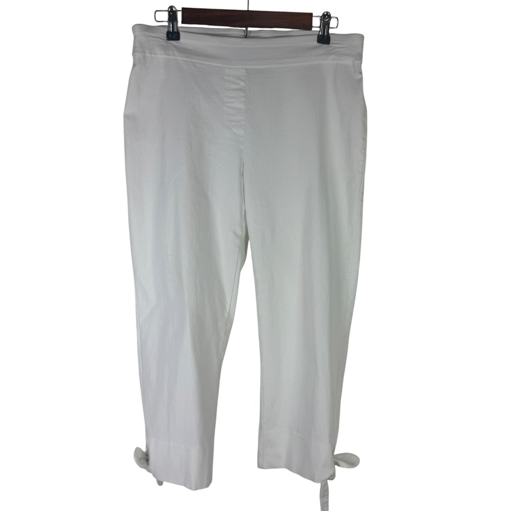 Zac & Rachel Women's 10 White Pull On Capri Cropped Pants Side Tie Knot Hem